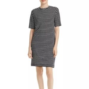 Eileen Fisher Striped Organic 100% Linen T Shirt Dress Black White Size Large